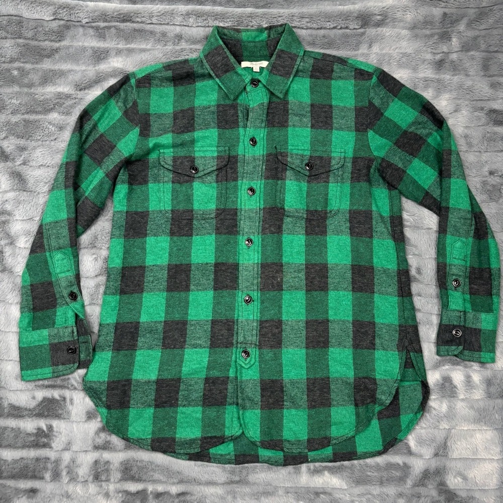 Madewell Womens Green Black Buffalo Plaid Cotton Flannel Shirt B5455 XS